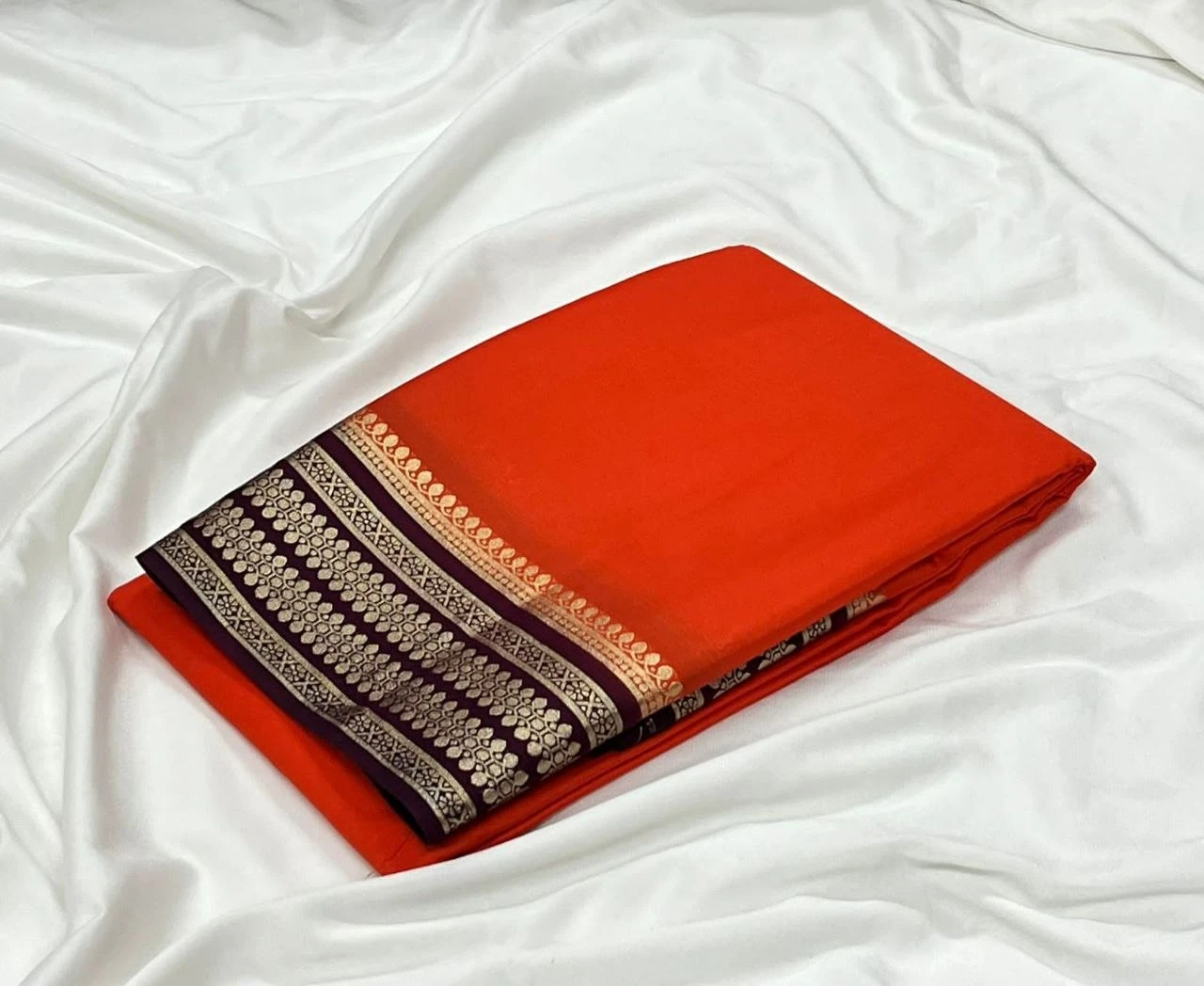 Mysore Crepe Silk Saree - Tangerine Orange